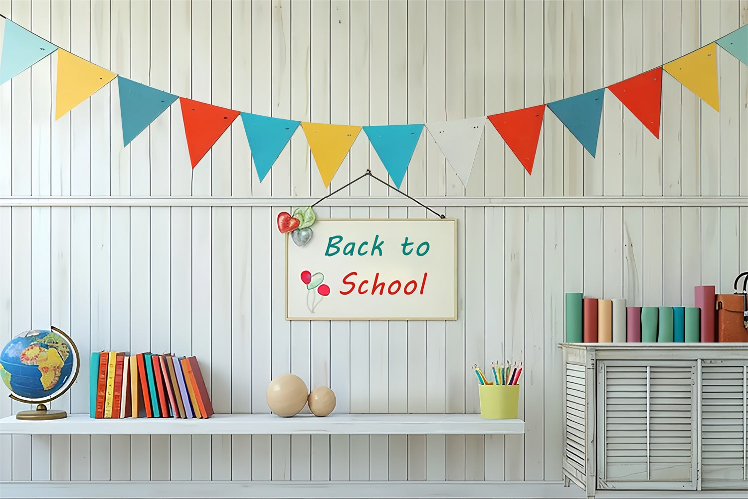 Back to School Colorful Flags Photography Backdrop BRP7-170