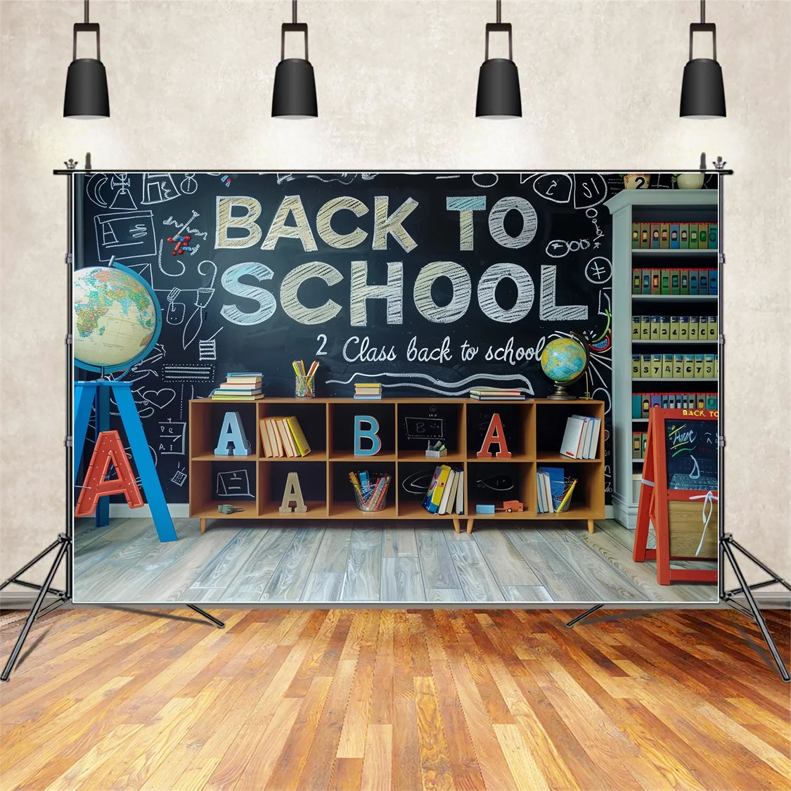 Back to School Study Bookshelf Globe Backdrop BRP7-172