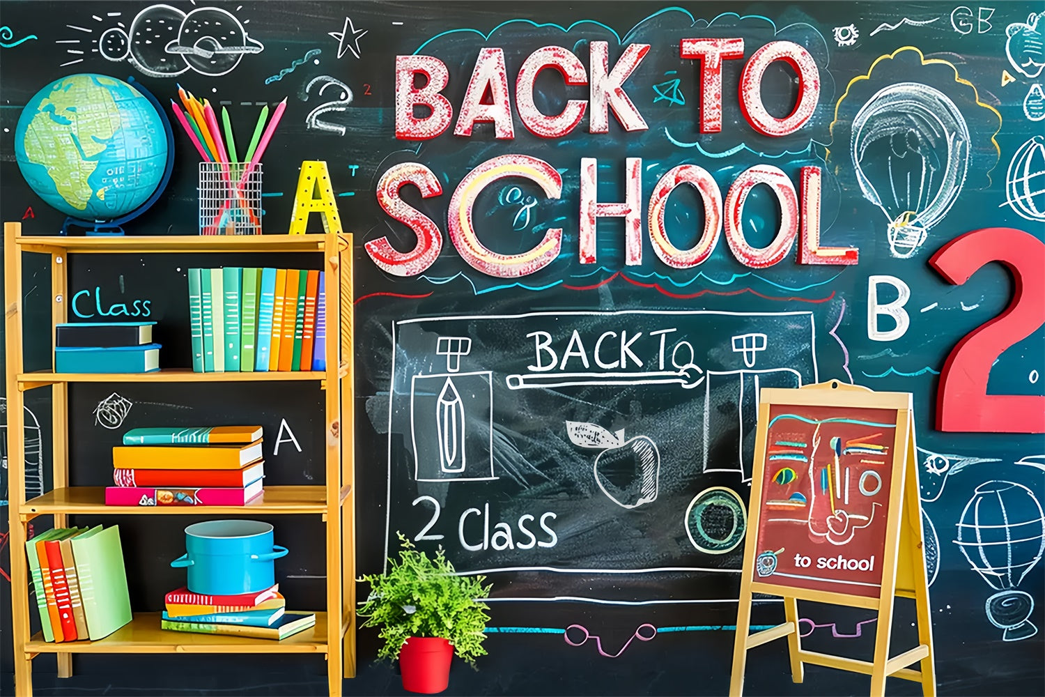 Back to School 2 Class Blackboard Backdrop BRP7-176