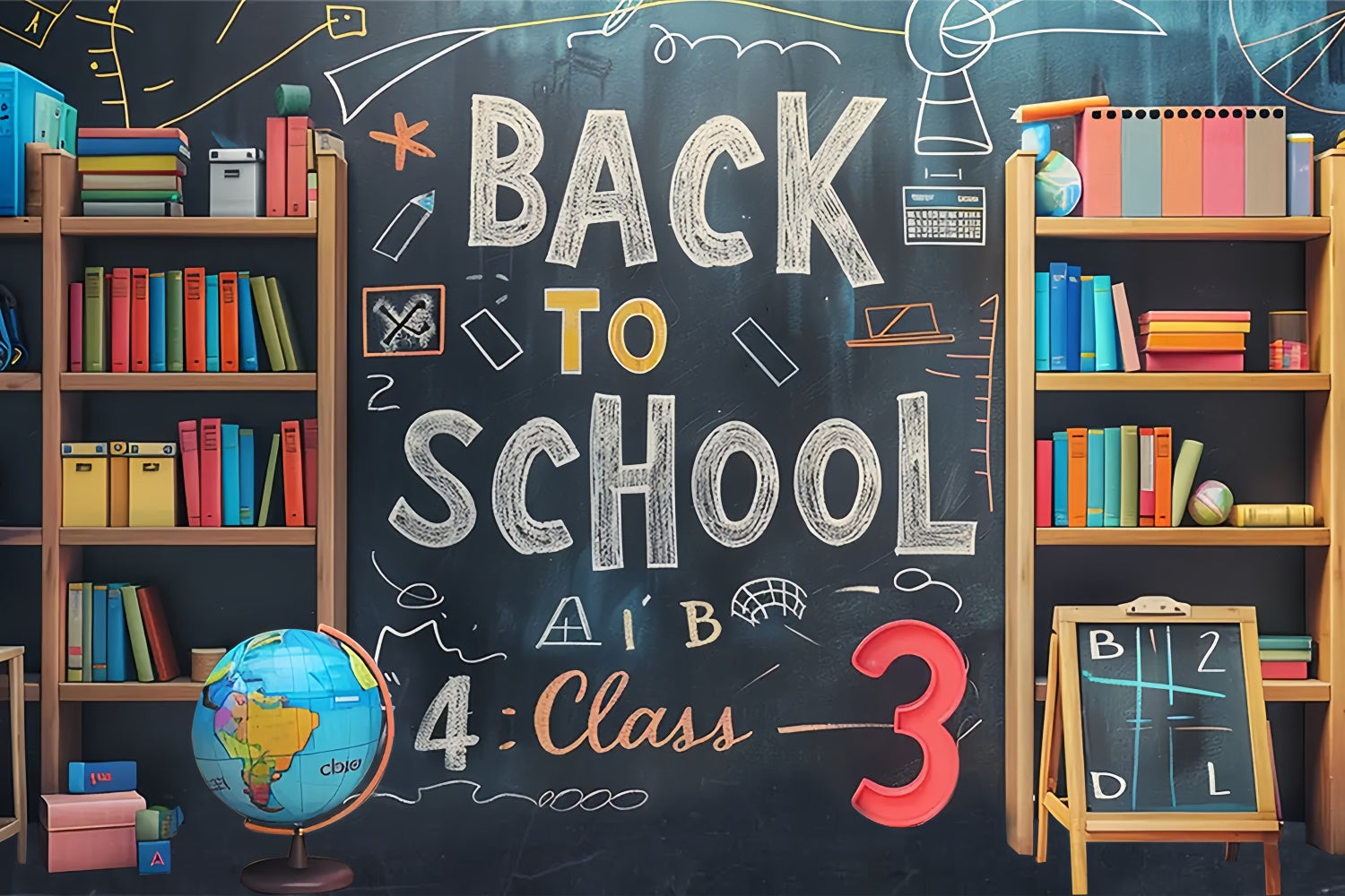 Back to School Bookshelf Blackboard Backdrop BRP7-177