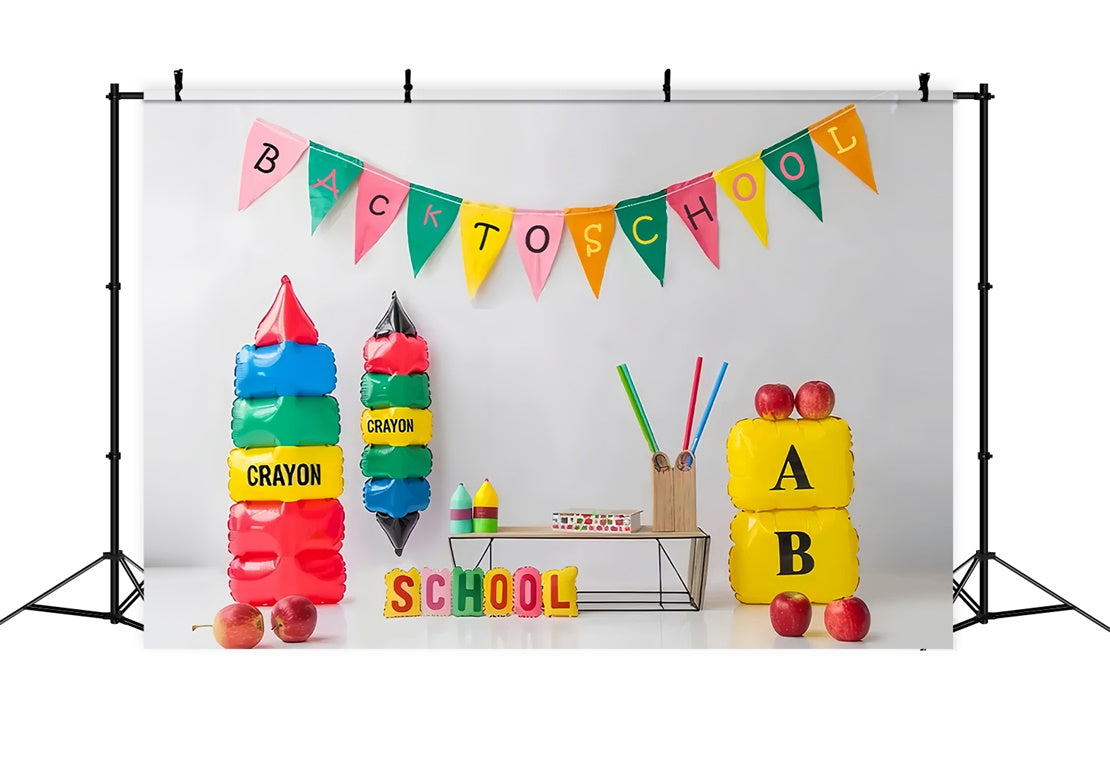 Back to School Cartoon Crayon Photography Backdrop BRP7-187