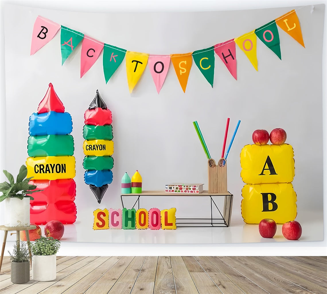 Back to School Cartoon Crayon Photography Backdrop BRP7-187