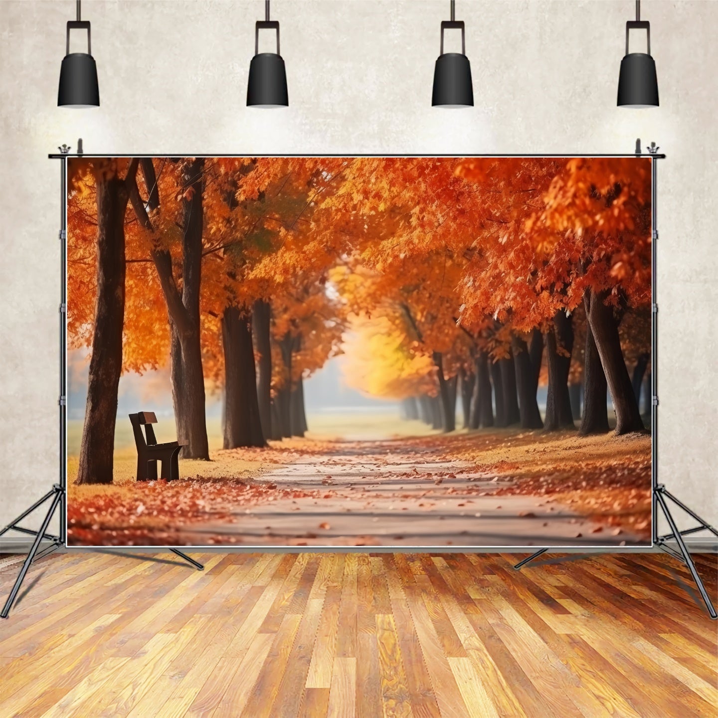 Autumn Golden Leaves Park Path Photography Background BRP7-194