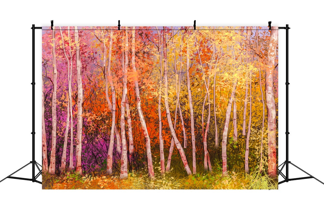 Colorful Autumn Birch Forest Backdrop for Photography BRP7-197