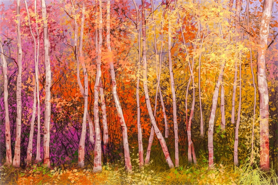 Colorful Autumn Birch Forest Backdrop for Photography BRP7-197