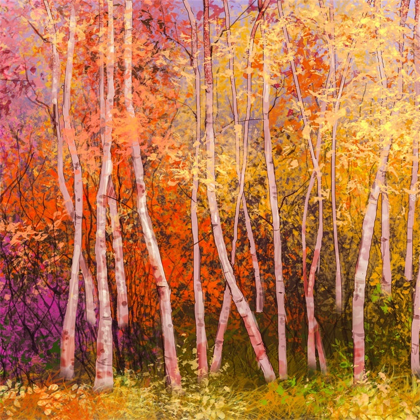 Colorful Autumn Birch Forest Backdrop for Photography BRP7-197