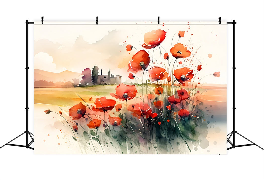 Watercolor Flowers and Countryside Autumn Backdrop BRP7-198