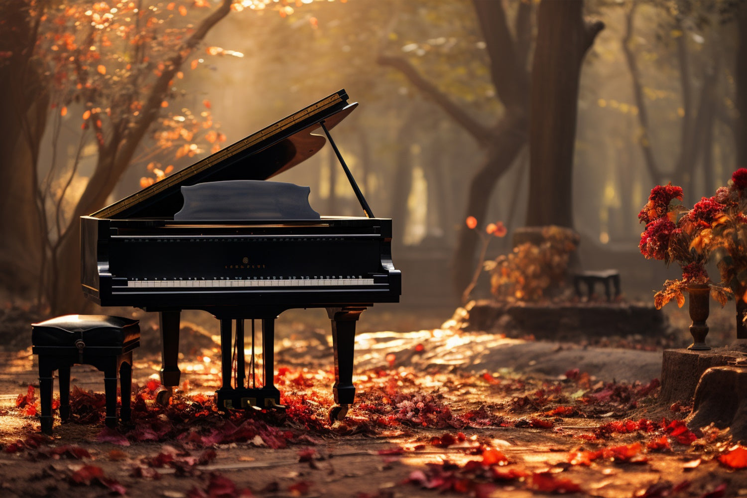 Melodic Autumn Pathway with Piano Photography Backdrop BRP7-199