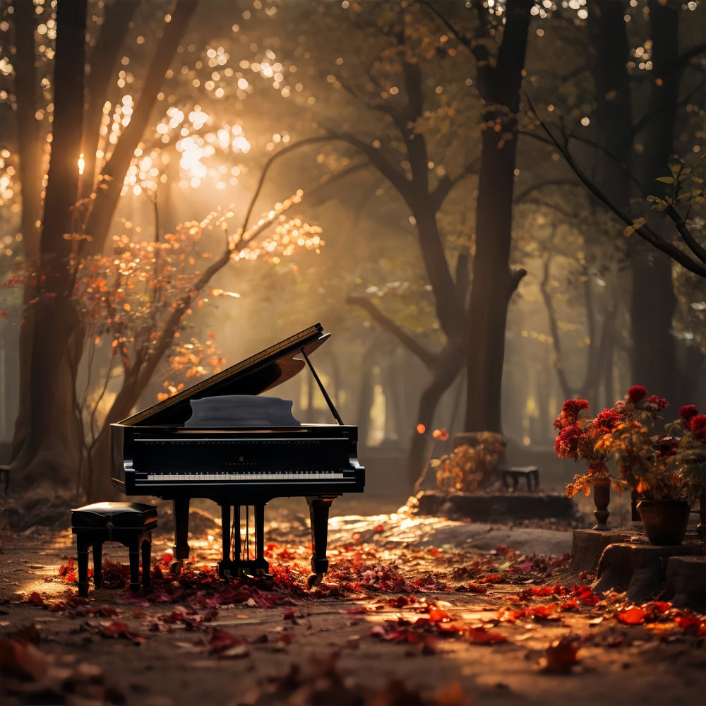 Melodic Autumn Pathway with Piano Photography Backdrop BRP7-199