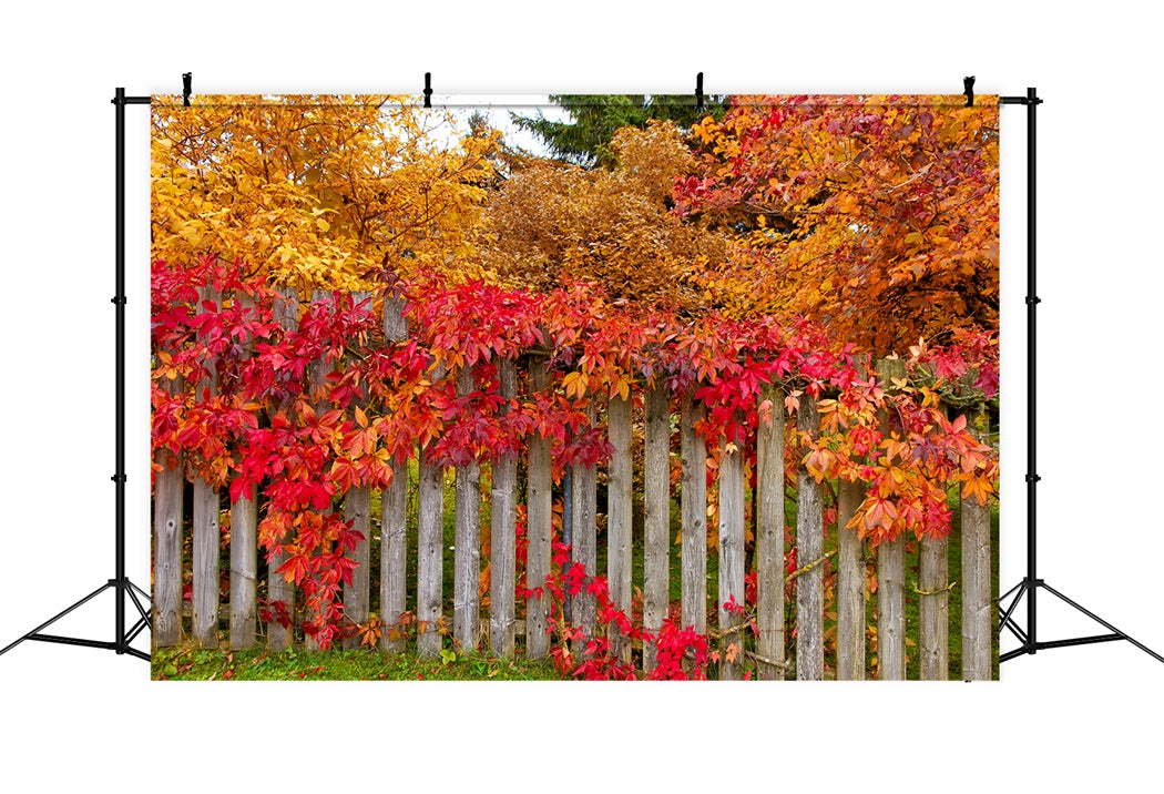 Autumn Fence with Colorful Leaves Backdrop BRP7-200