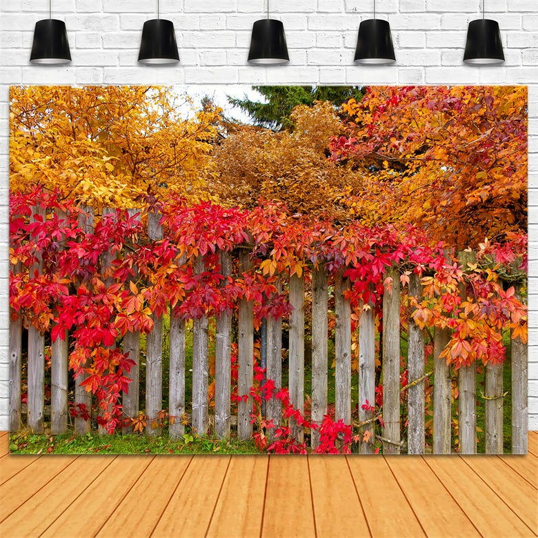 Autumn Fence with Colorful Leaves Backdrop BRP7-200