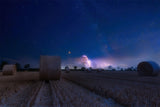 Nighttime Field with Hay Bales Photography Backdrop BRP7-207