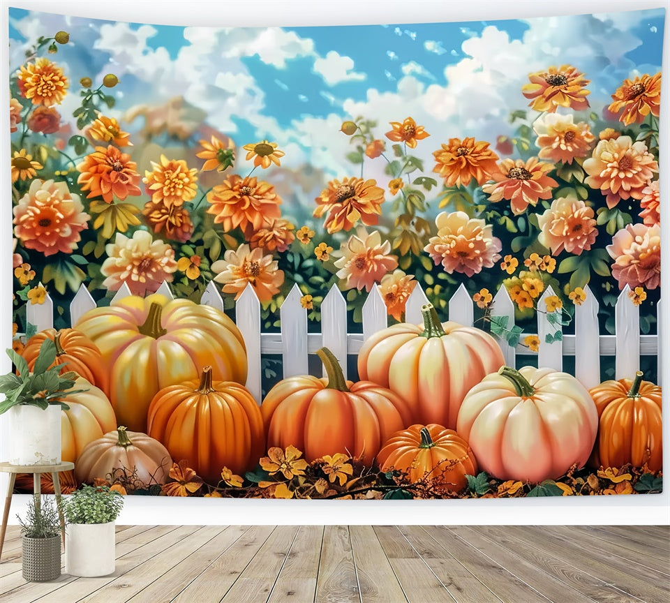 Bright Autumn Floral Fence with Pumpkins Background BRP7-210