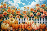 Bright Autumn Floral Fence with Pumpkins Background BRP7-210