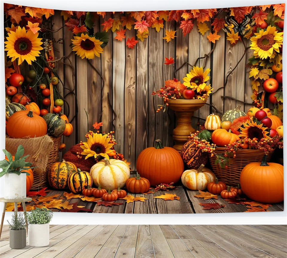 Charming Autumn Sunflowers and Pumpkins Backdrop BRP7-214