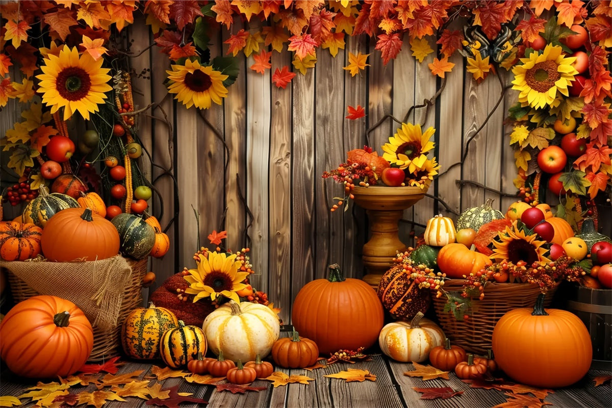 Charming Autumn Sunflowers and Pumpkins Backdrop BRP7-214