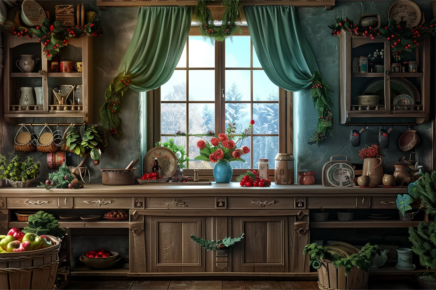 Christmas Cozy Winter Kitchen Backdrop BRP7-215