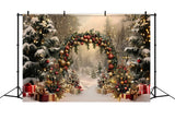 Snowy Christmas Arch with Presents Backdrop BRP7-220