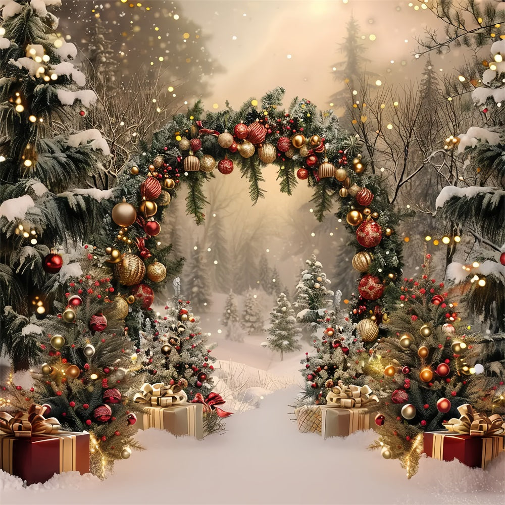 Snowy Christmas Arch with Presents Backdrop BRP7-220