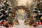 Snowy Christmas Arch with Presents Backdrop BRP7-220