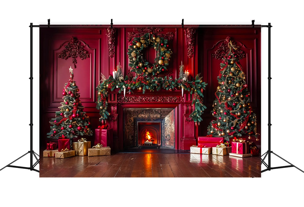 Christmas Red Elegant Fireplace Backdrop BRP7-221