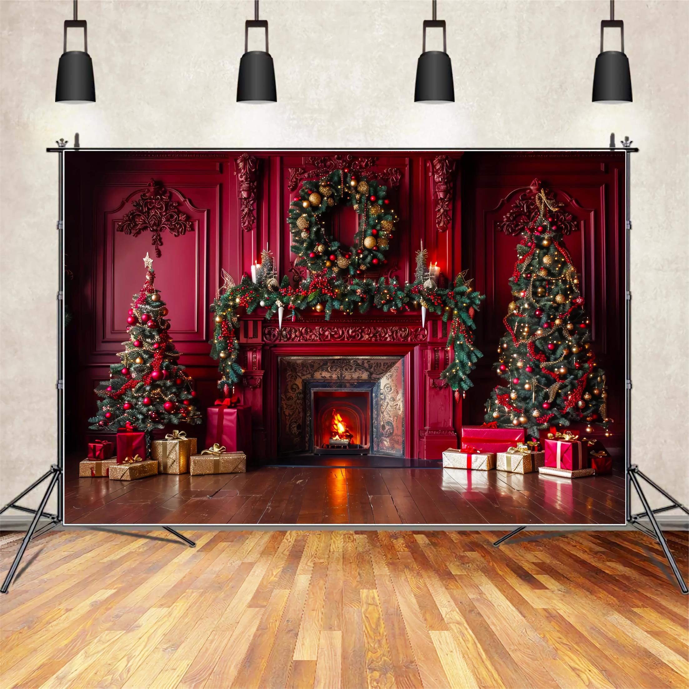 Christmas Red Elegant Fireplace Backdrop BRP7-221