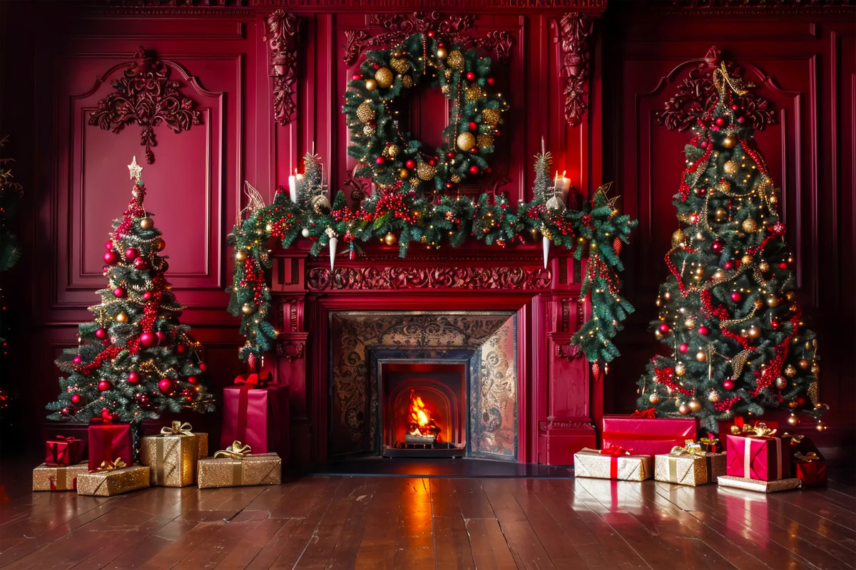 Christmas Red Elegant Fireplace Backdrop BRP7-221