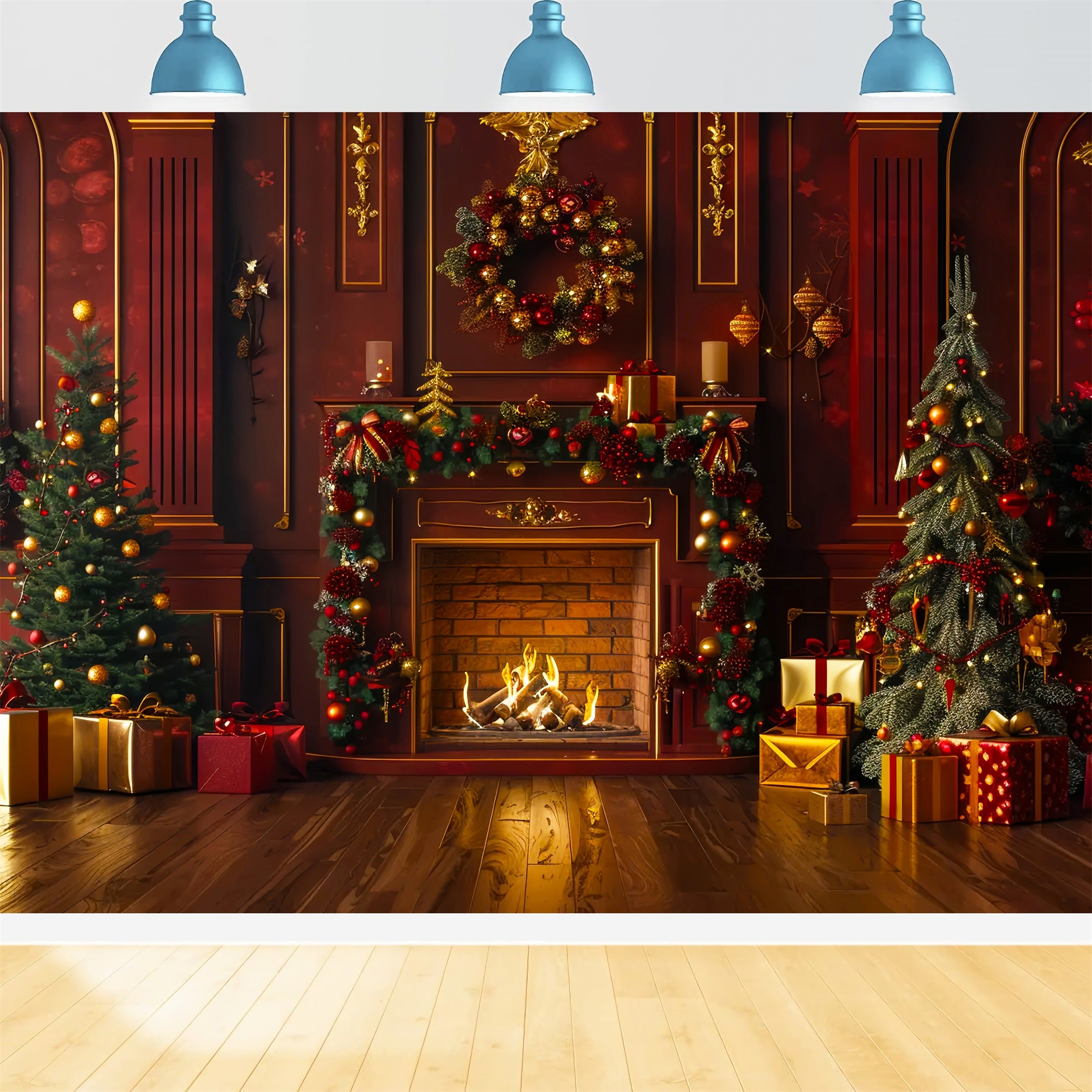 Christmas Warm Fireplace Backdrop BRP7-222