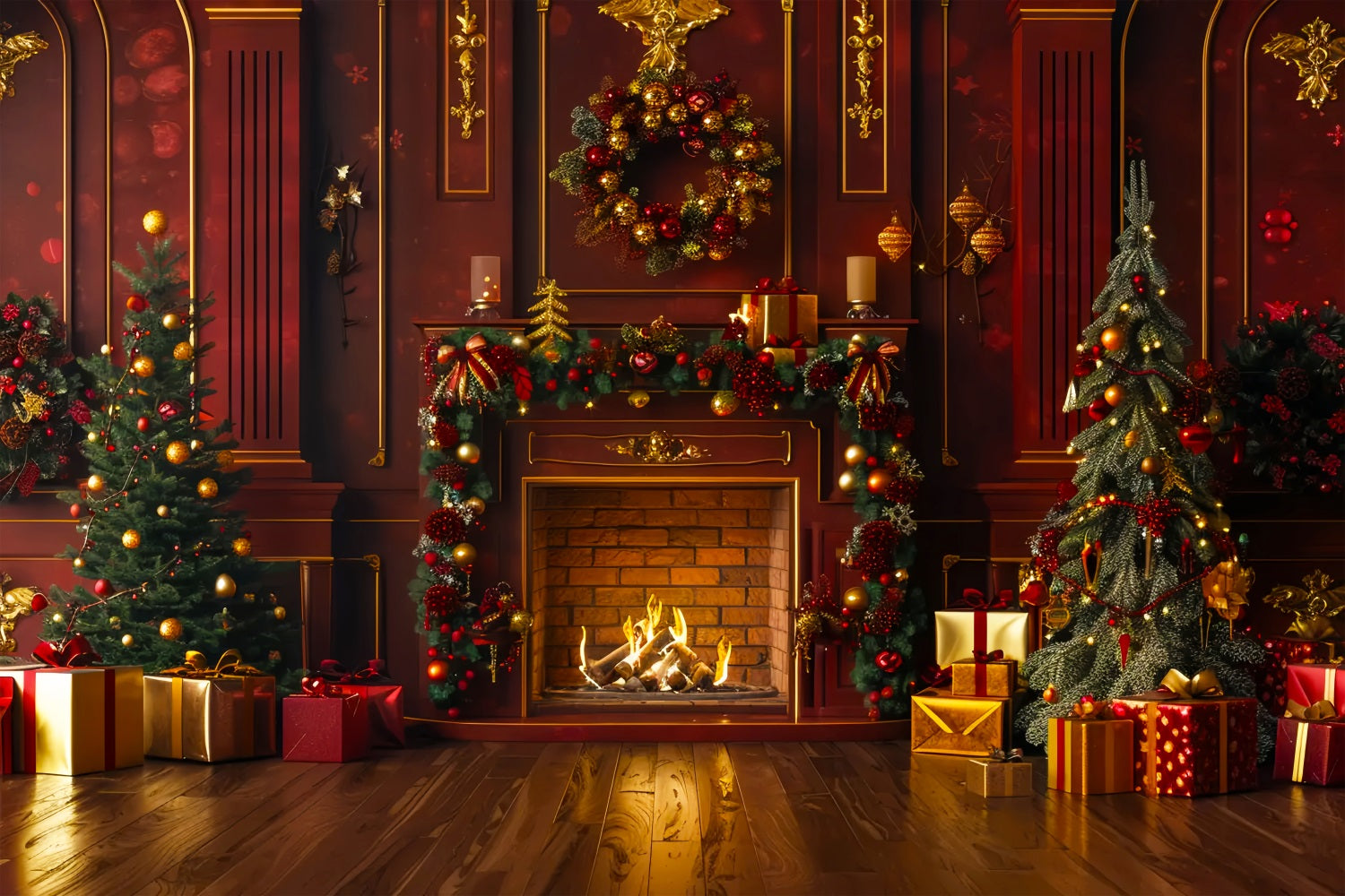 Christmas Warm Fireplace Backdrop BRP7-222