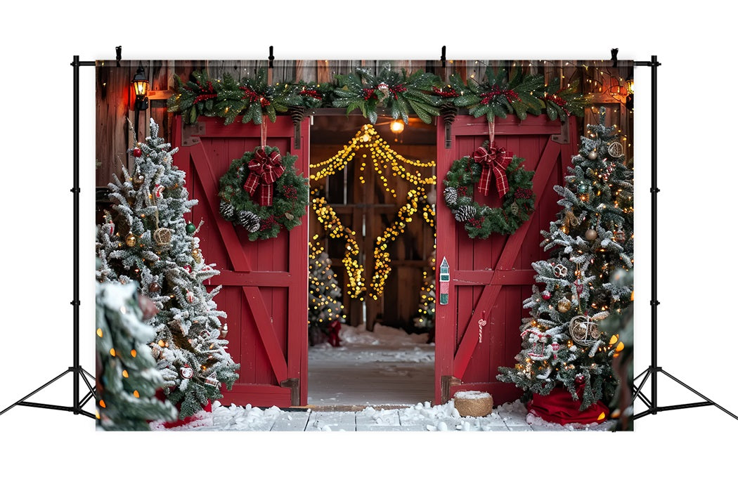 Christmas Red Barn Entrance Backdrop BRP7-224