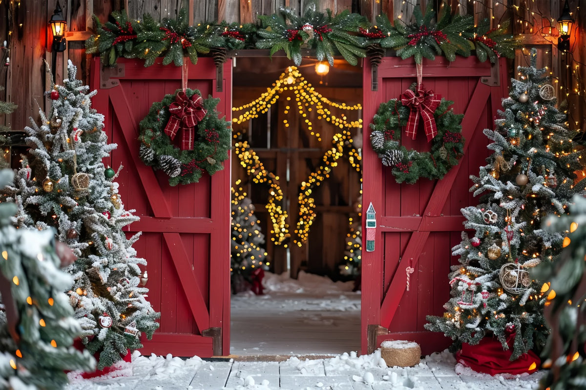 Christmas Red Barn Entrance Backdrop BRP7-224