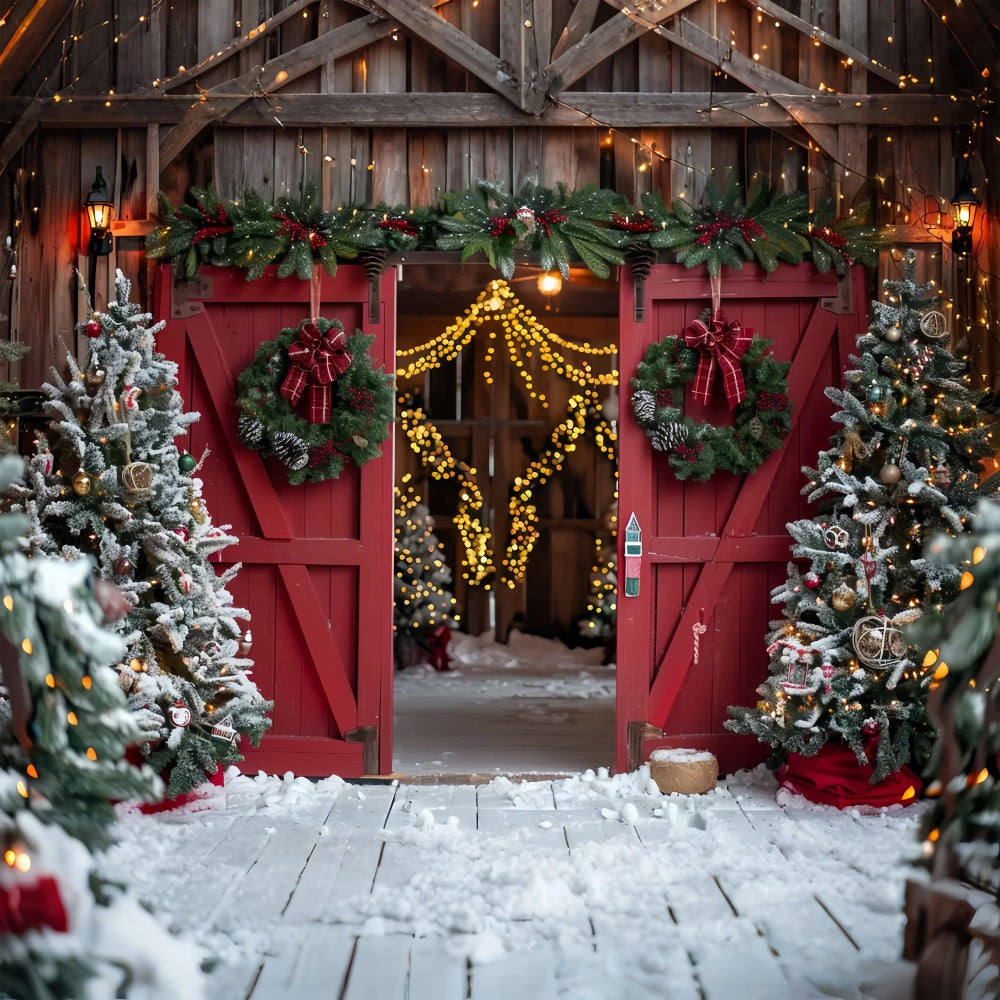 Christmas Red Barn Entrance Backdrop BRP7-224