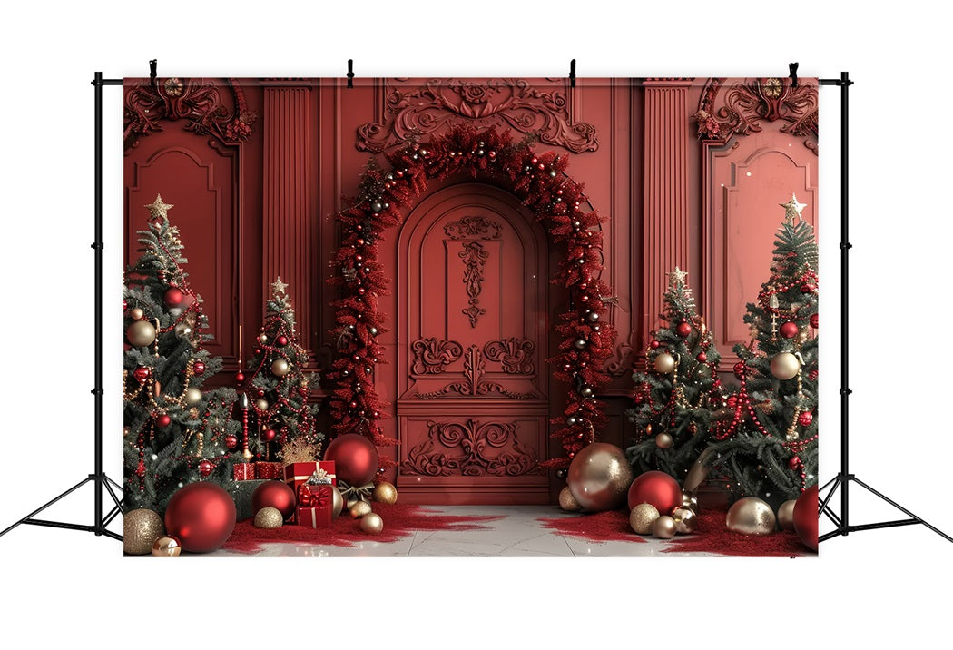 Christmas Regal Red Door Decor Backdrop BRP7-225