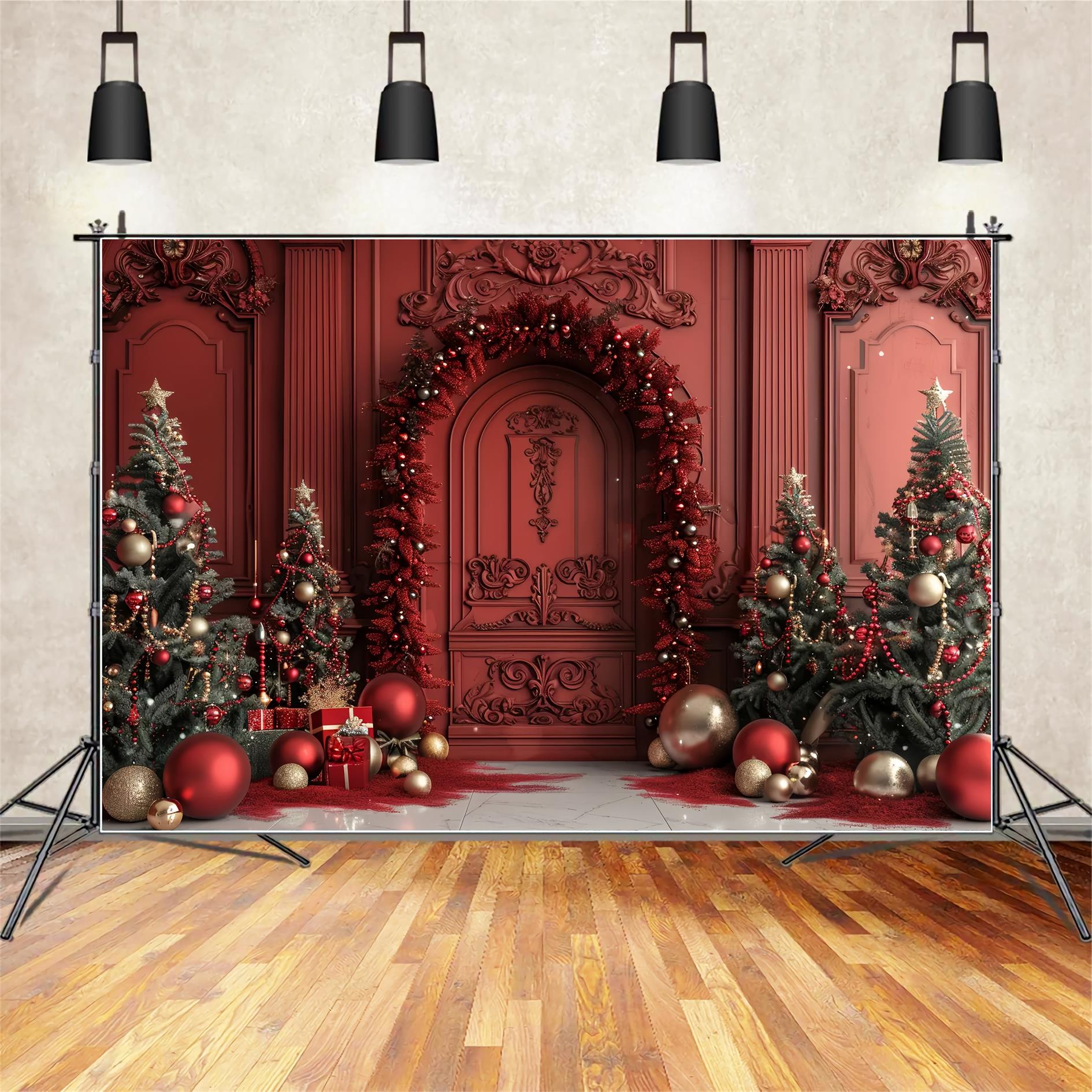 Christmas Regal Red Door Decor Backdrop BRP7-225