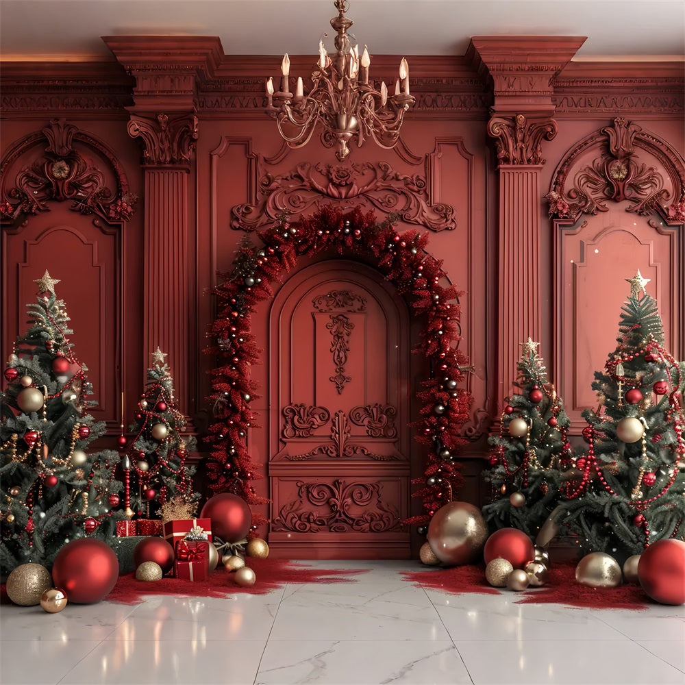 Christmas Regal Red Door Decor Backdrop BRP7-225