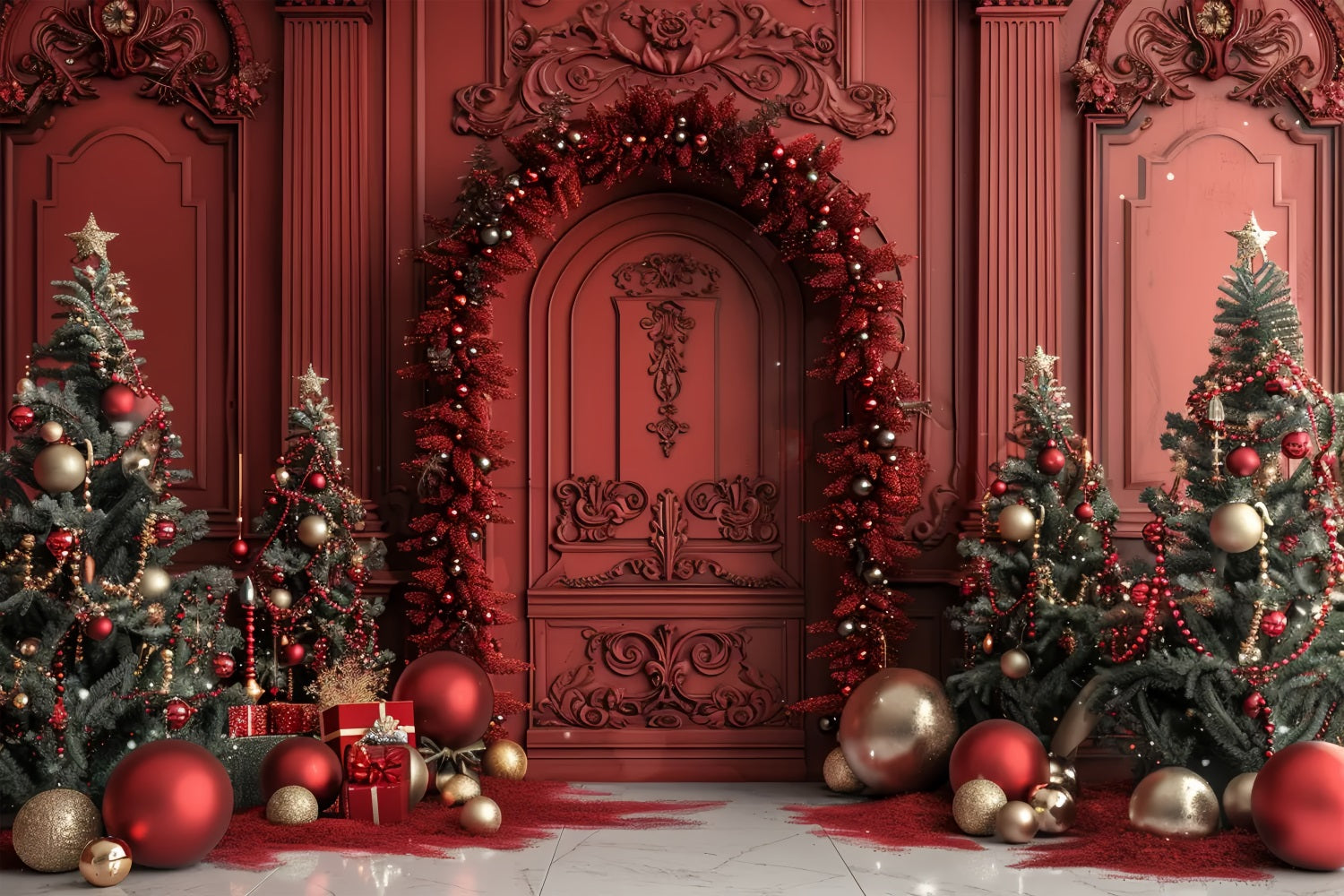 Christmas Regal Red Door Decor Backdrop BRP7-225