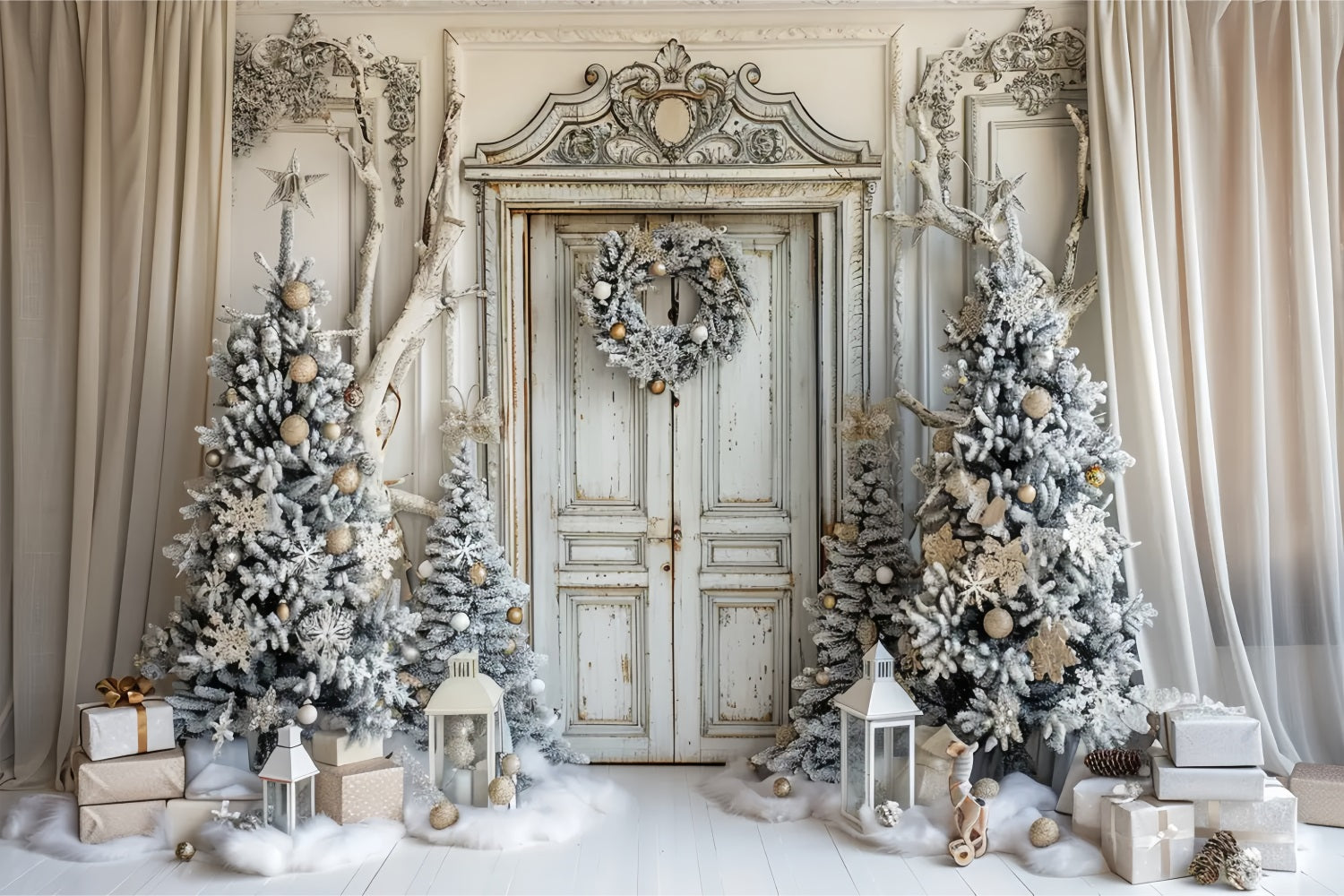 Christmas White Door Tree Backdrop BRP7-226