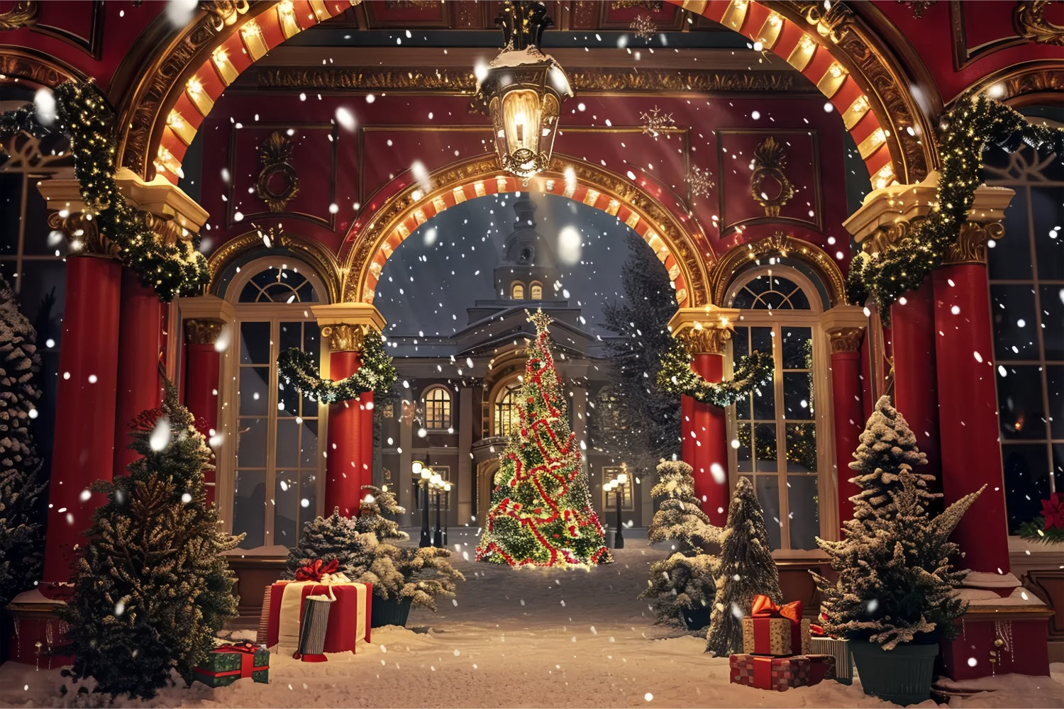 Christmas Elegant Archway Snowfall Backdrop BRP7-231