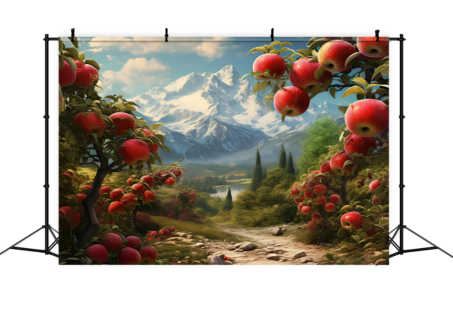 Autumn Mountain Meadow Red Apple Tree Backdrop BRP7-64