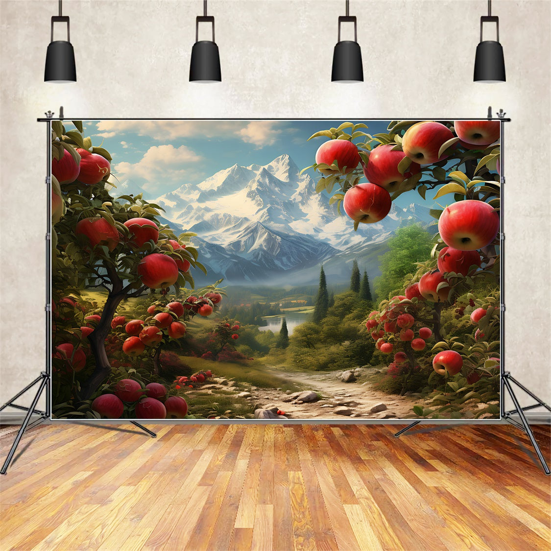 Autumn Mountain Meadow Red Apple Tree Backdrop BRP7-64