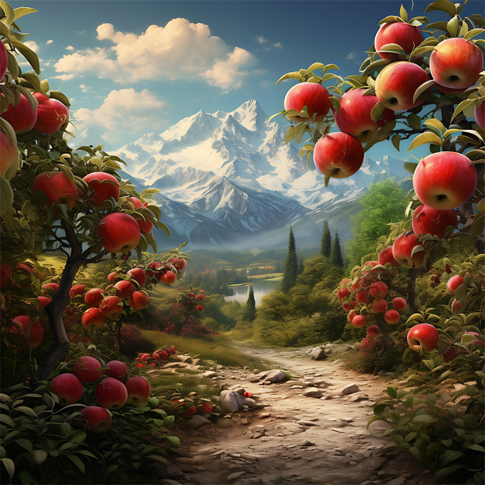 Autumn Mountain Meadow Red Apple Tree Backdrop BRP7-64