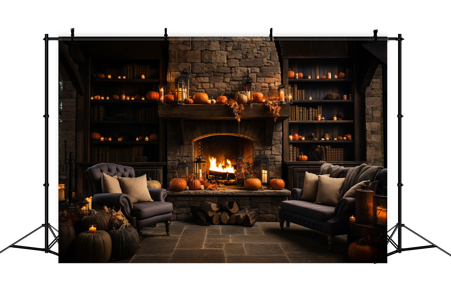 Autumn Pumpkin Room Fireplace Sofa Backdrop BRP7-65