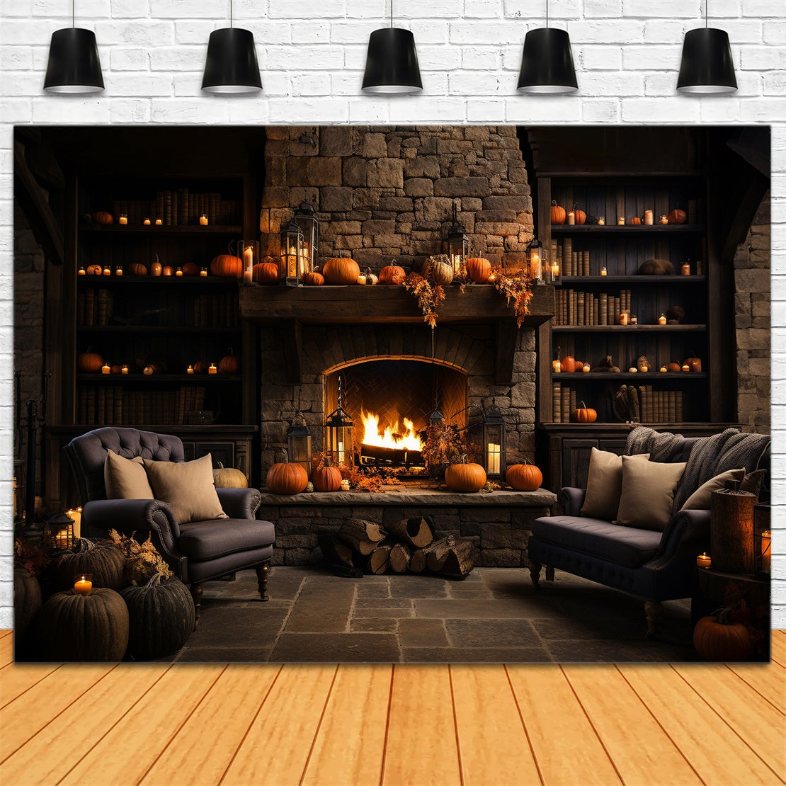 Autumn Pumpkin Room Fireplace Sofa Backdrop BRP7-65