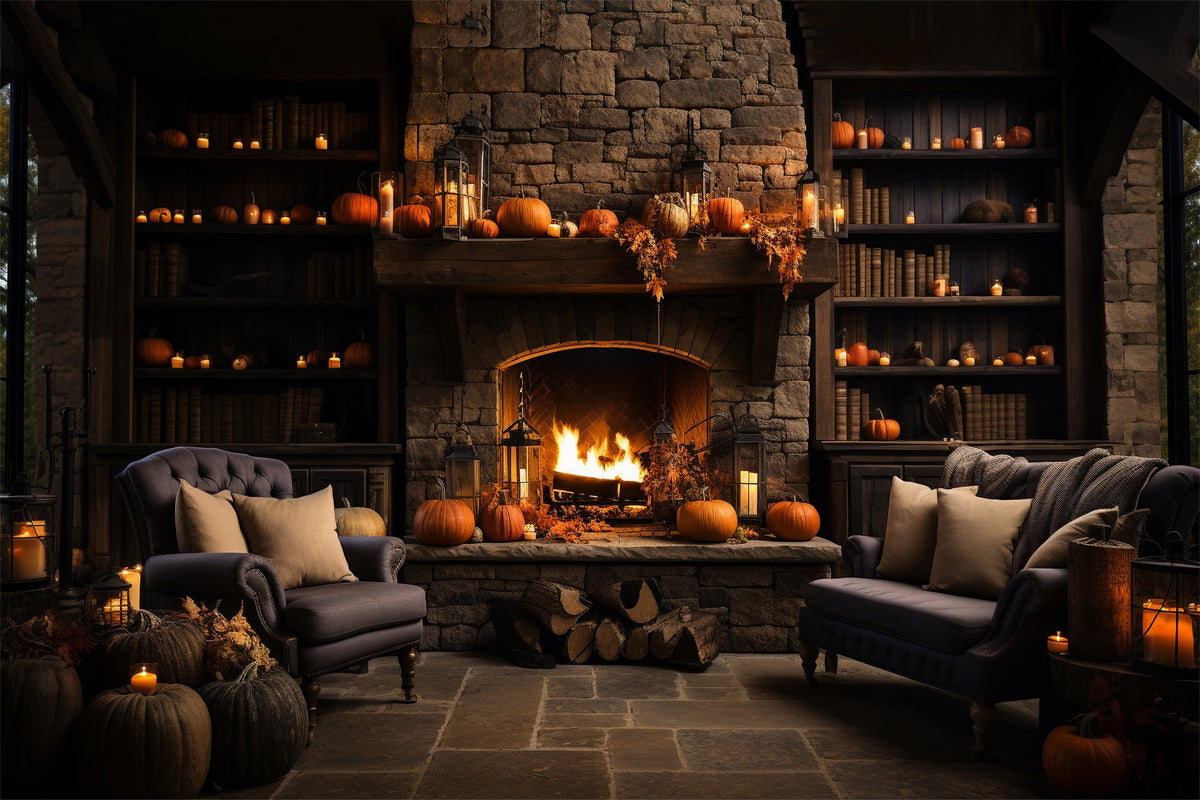 Autumn Pumpkin Room Fireplace Sofa Backdrop BRP7-65