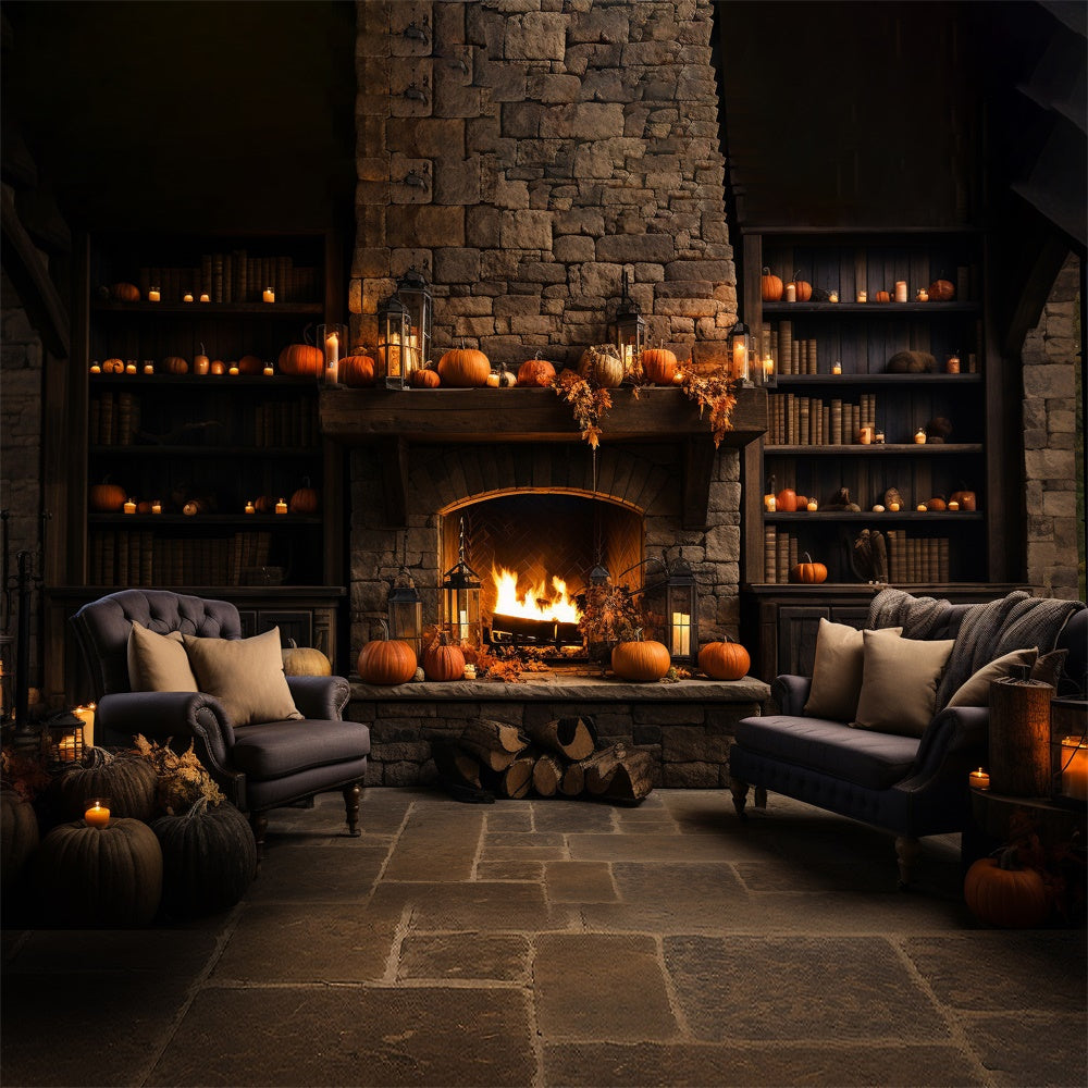 Autumn Pumpkin Room Fireplace Sofa Backdrop BRP7-65