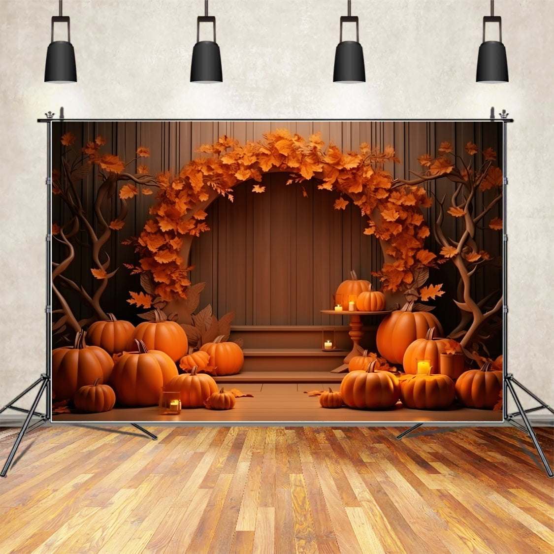 Fall Pumpkins Barn Lamps Backdrop for Photography BRP7-71