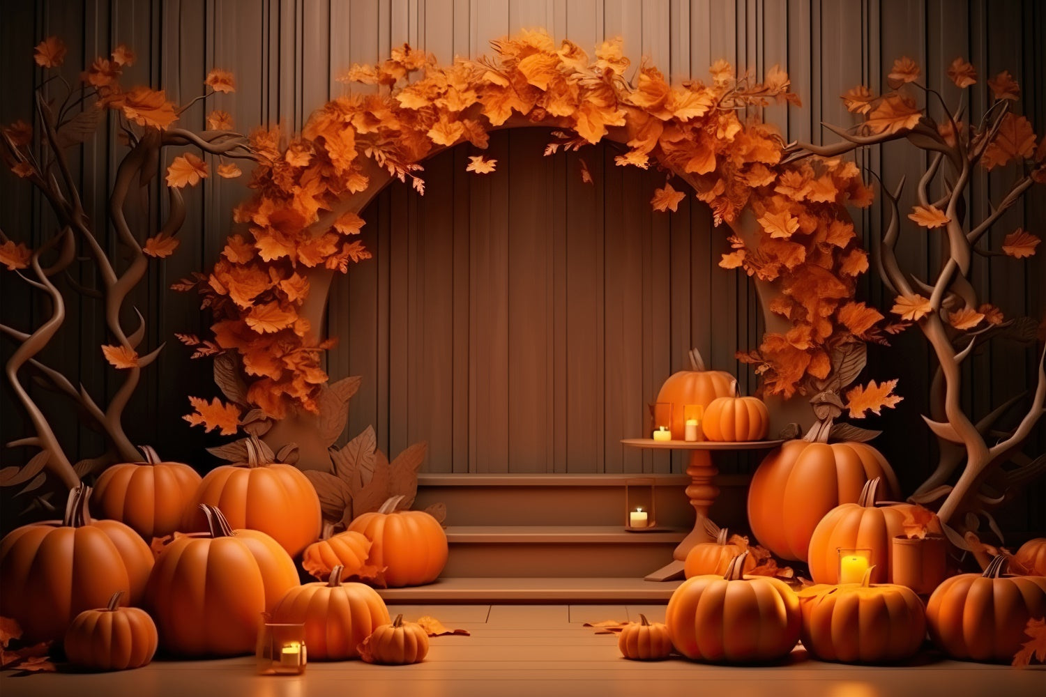 Fall Pumpkins Barn Lamps Backdrop for Photography BRP7-71