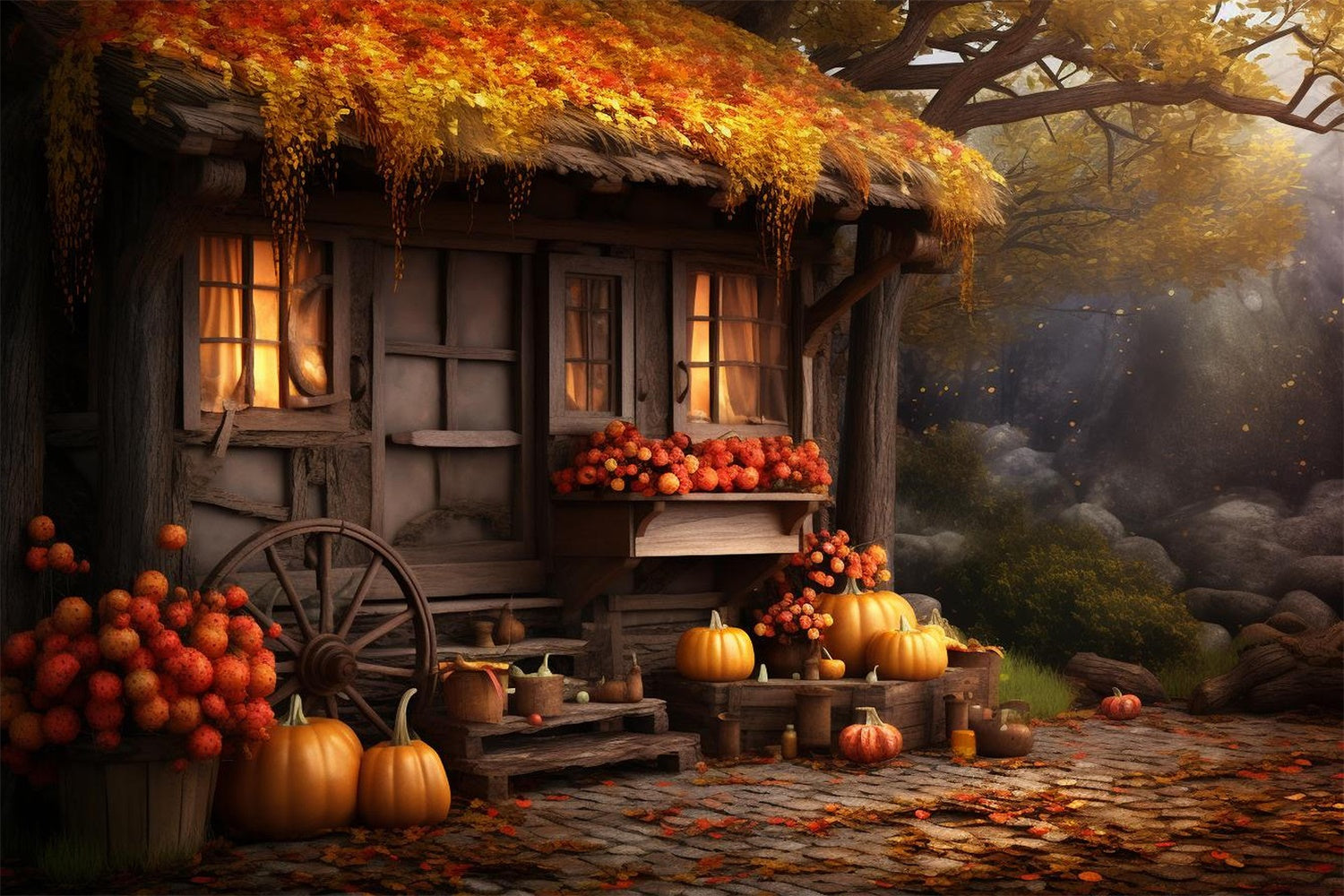 Autumn Old Pumpkin House Photography Backdrop BRP7-73