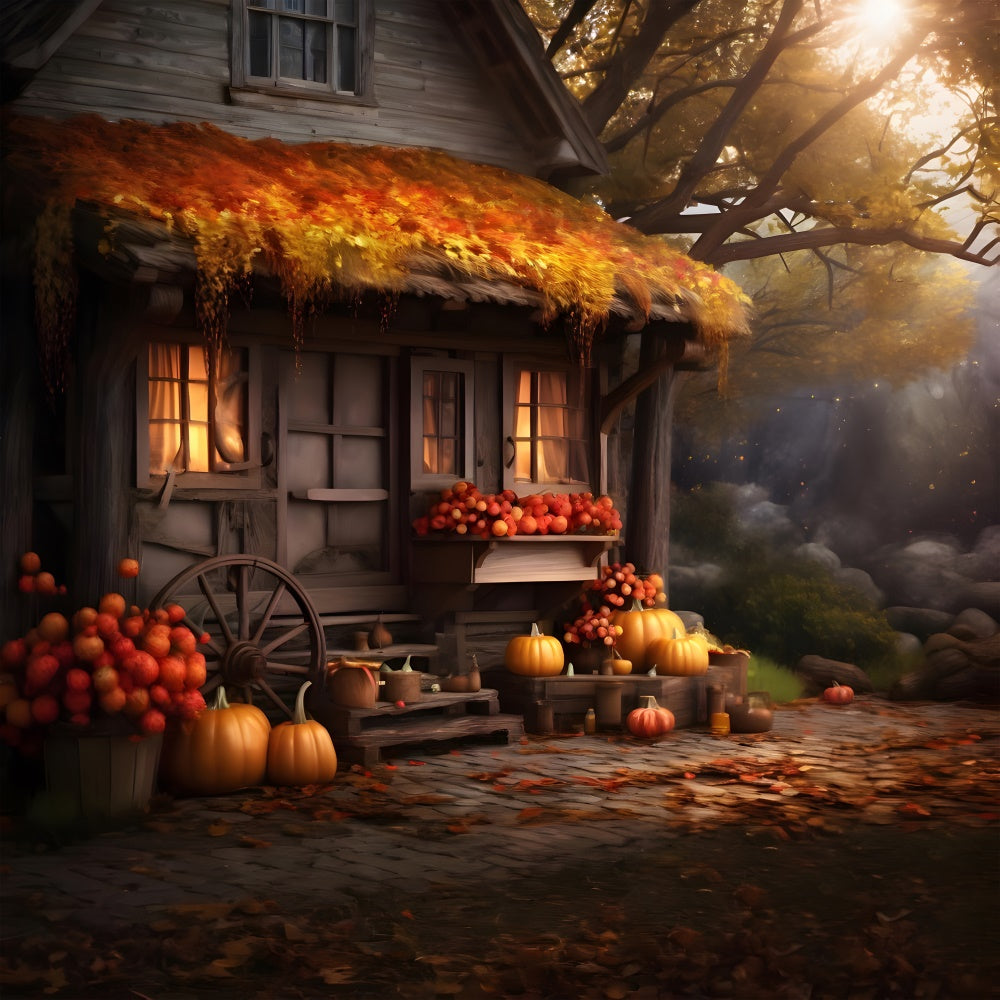 Autumn Old Pumpkin House Photography Backdrop BRP7-73