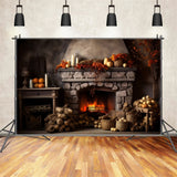 Autumn Fireplace Leaves Candles Backdrop BRP7-75